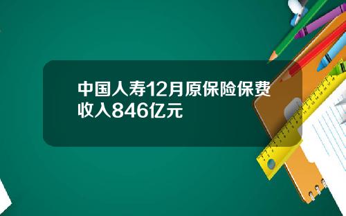 中国人寿12月原保险保费收入846亿元