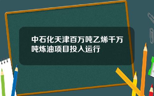 中石化天津百万吨乙烯千万吨炼油项目投入运行