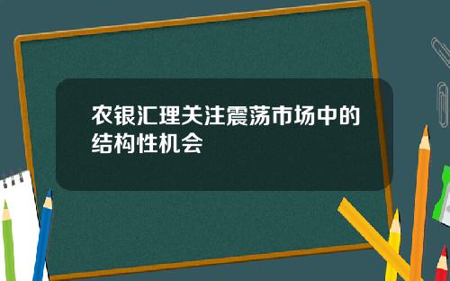 农银汇理关注震荡市场中的结构性机会