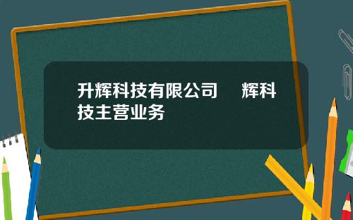 升辉科技有限公司 昇辉科技主营业务