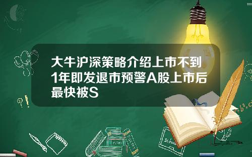 大牛沪深策略介绍上市不到1年即发退市预警A股上市后最快被S