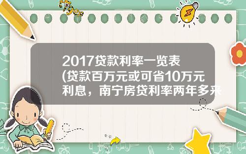 2017贷款利率一览表 (贷款百万元或可省10万元利息，南宁房贷利率两年多来首次下调)_1