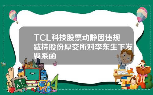 TCL科技股票动静因违规减持股份厚交所对李东生下发羁系函