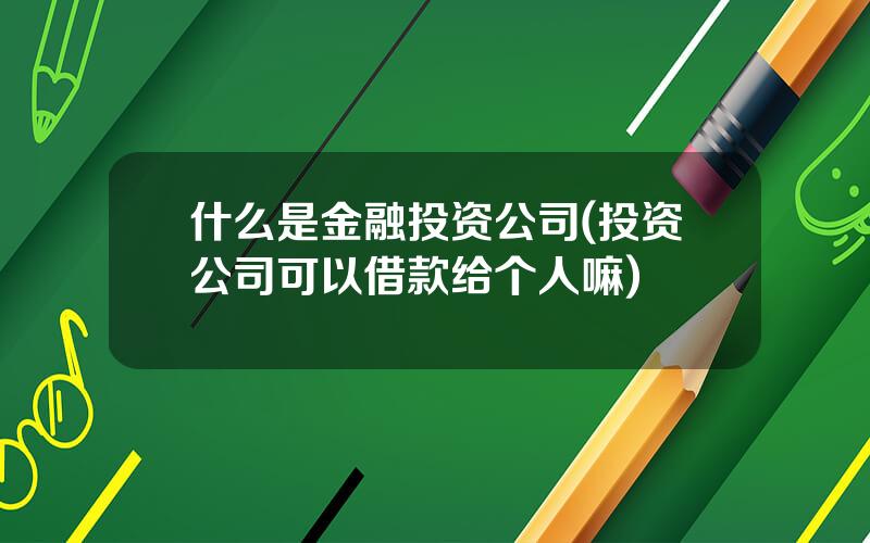 什么是金融投资公司(投资公司可以借款给个人嘛)