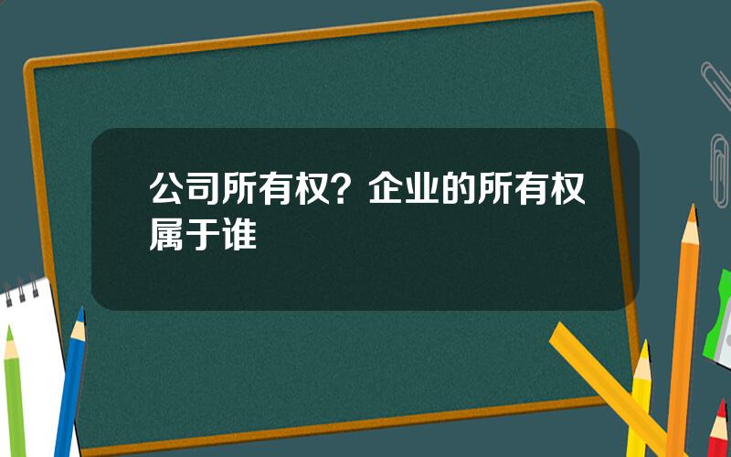 公司所有权？企业的所有权属于谁