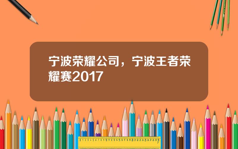 宁波荣耀公司，宁波王者荣耀赛2017