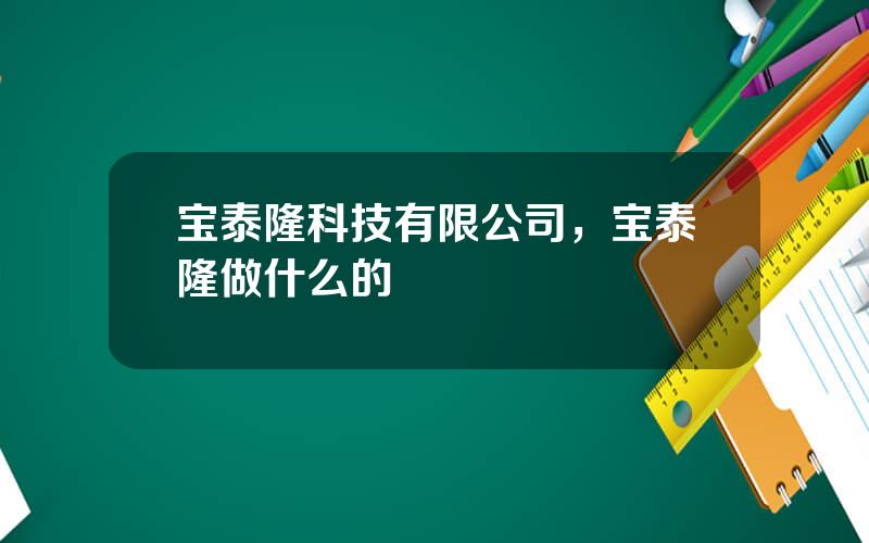 宝泰隆科技有限公司，宝泰隆做什么的